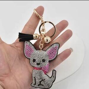 Chihuahua Keychain Rhinestone Pet Dog Key Chain Bag Backpack Accessories Charm